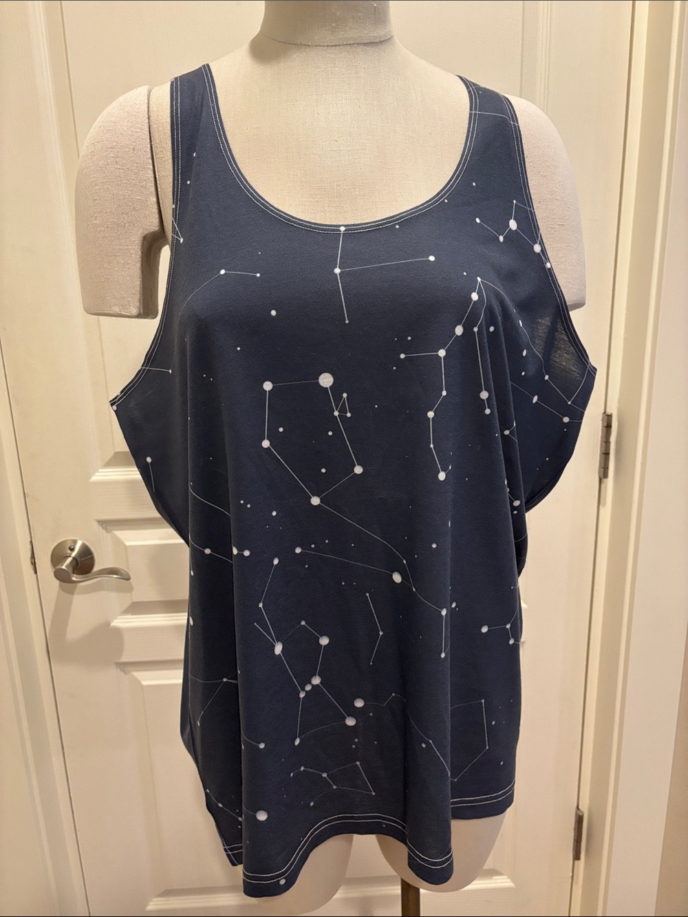 Threadless Navy Blue Tank Top with White Constellation Print